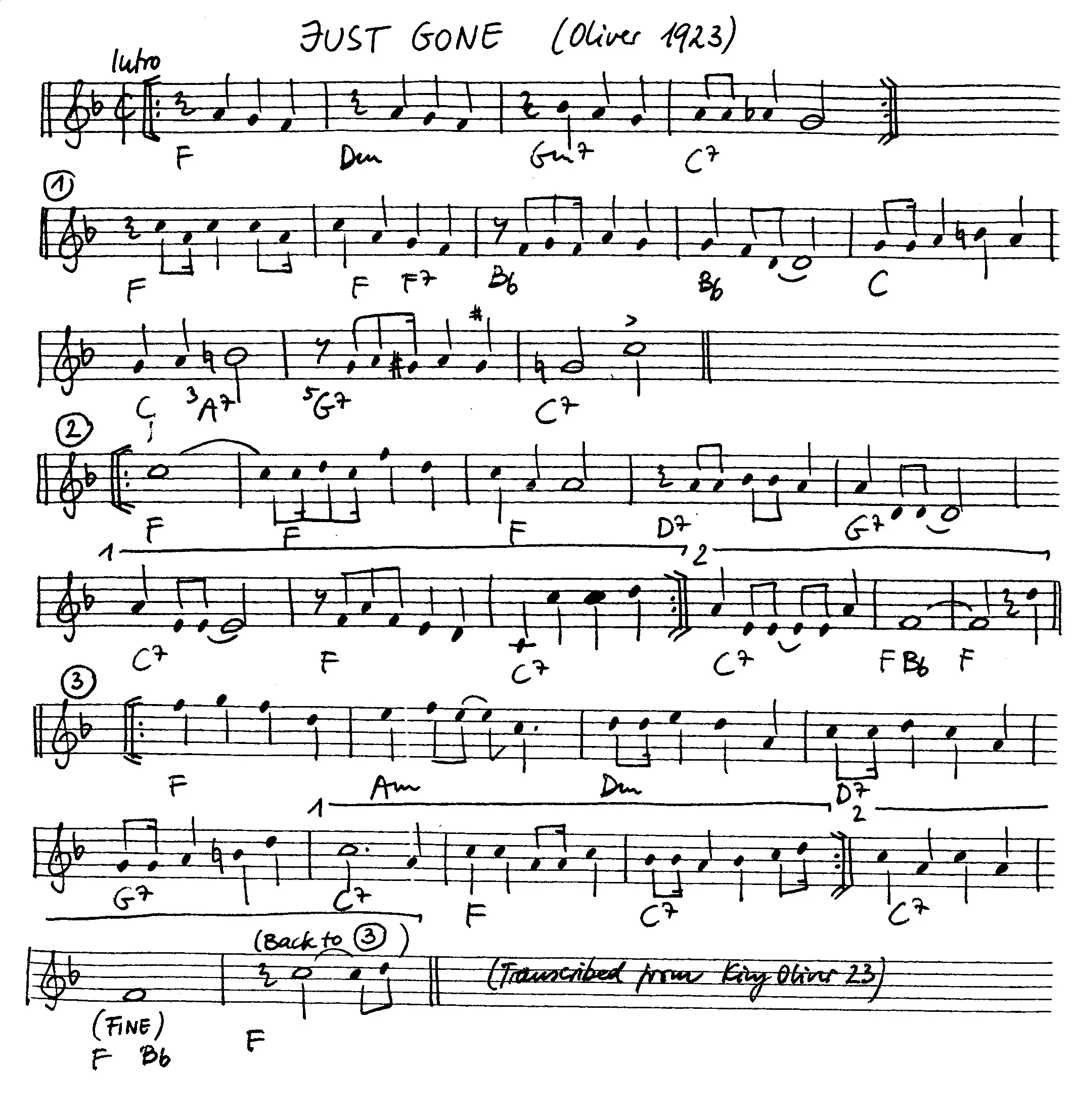just gone. Free Jazz Leadsheet, courtesy of The Jungle Jazz Band